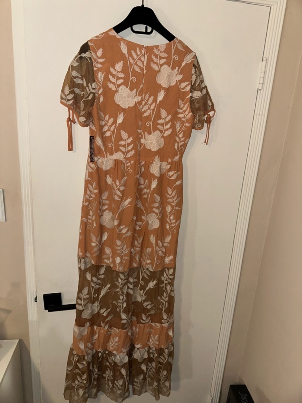 For Love & Lemons Mia Maxi Dress in Peach Floral Sheer Mesh Panels Size Medium - Picture 11 of 12